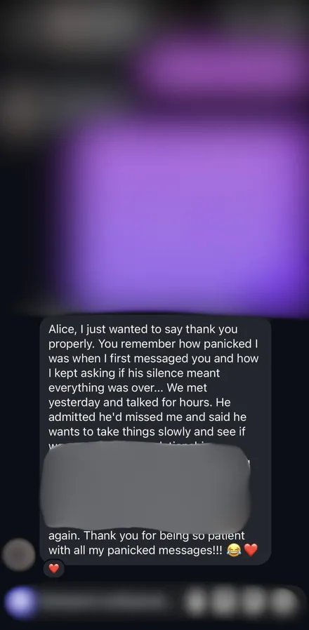 Client message: after a long silence they met and talked for hours